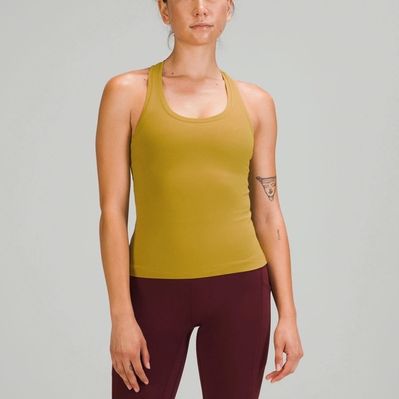 Lululemon run tight fit cool racer back shirt tank gold yellow top - Picture 1 of 5